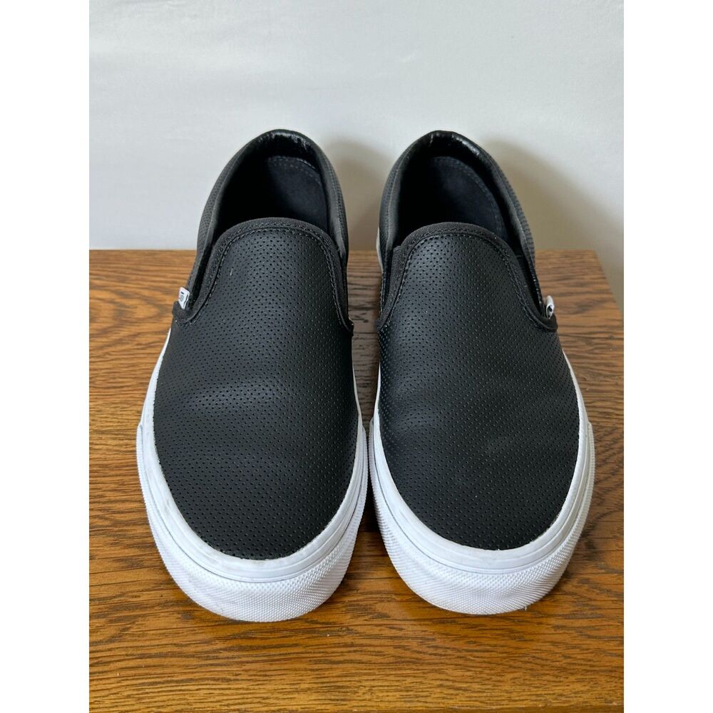 VANS Classic Slip-On Shoes Black Perforated Leather Women's Size 8 - Picture 2 of 6